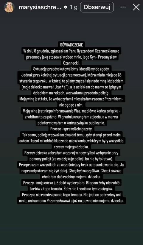 oświadczenie Marianny Schreiber