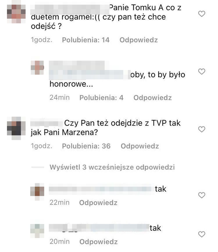 Fani wypytują Tomasza Kammela o odejście Marzeny Rogalskiej