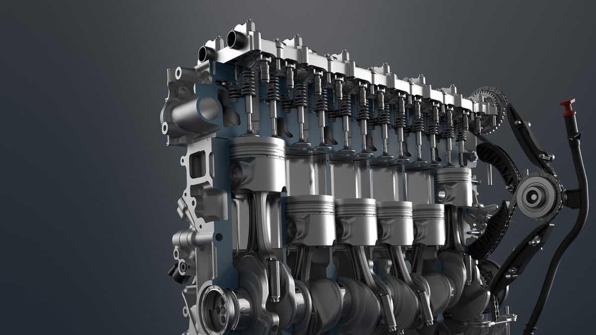 Ten przekrój pokazuje idealnie, że koło wałka rozrządu jest najwyżej umieszczonym elementem ruchomym w silniku fizycznie niemożliwym do umieszczenia go niżej.