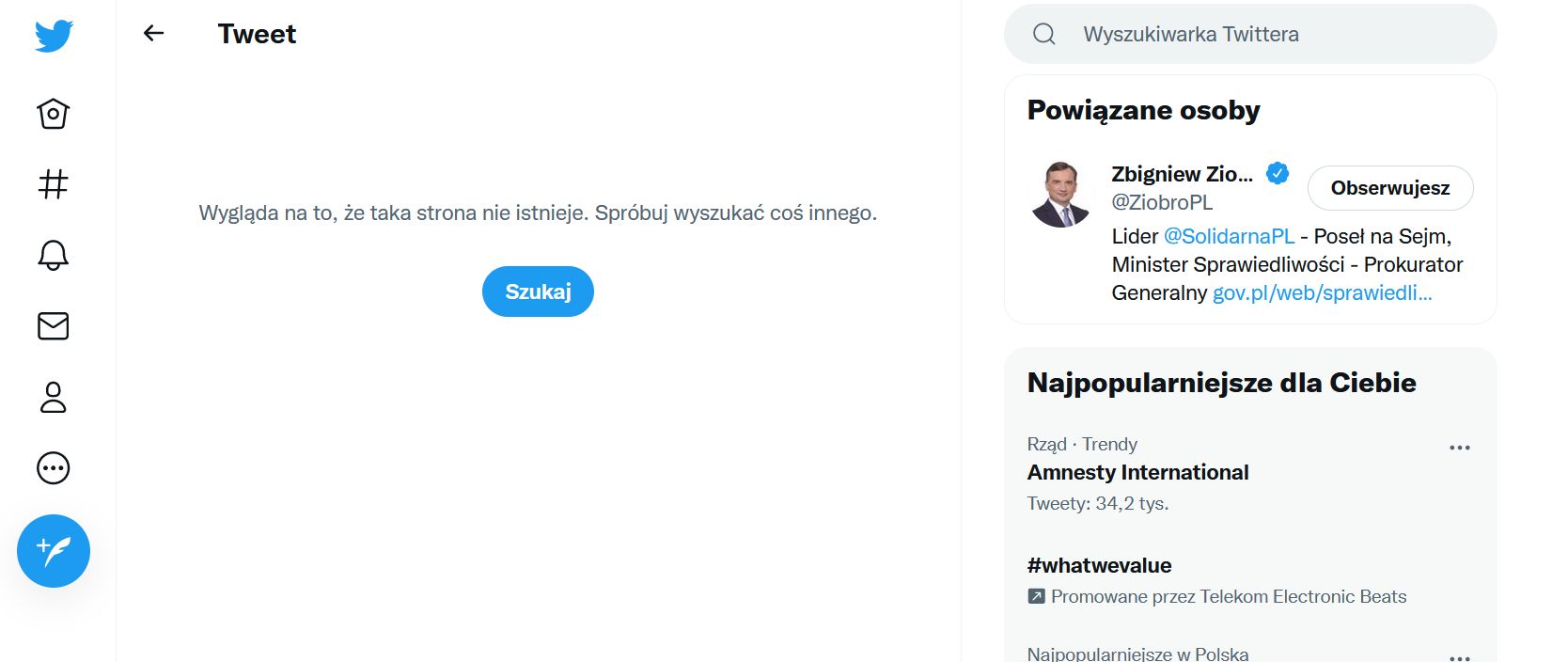 Usunięty post z Twittera Zbigniewa Ziobry.