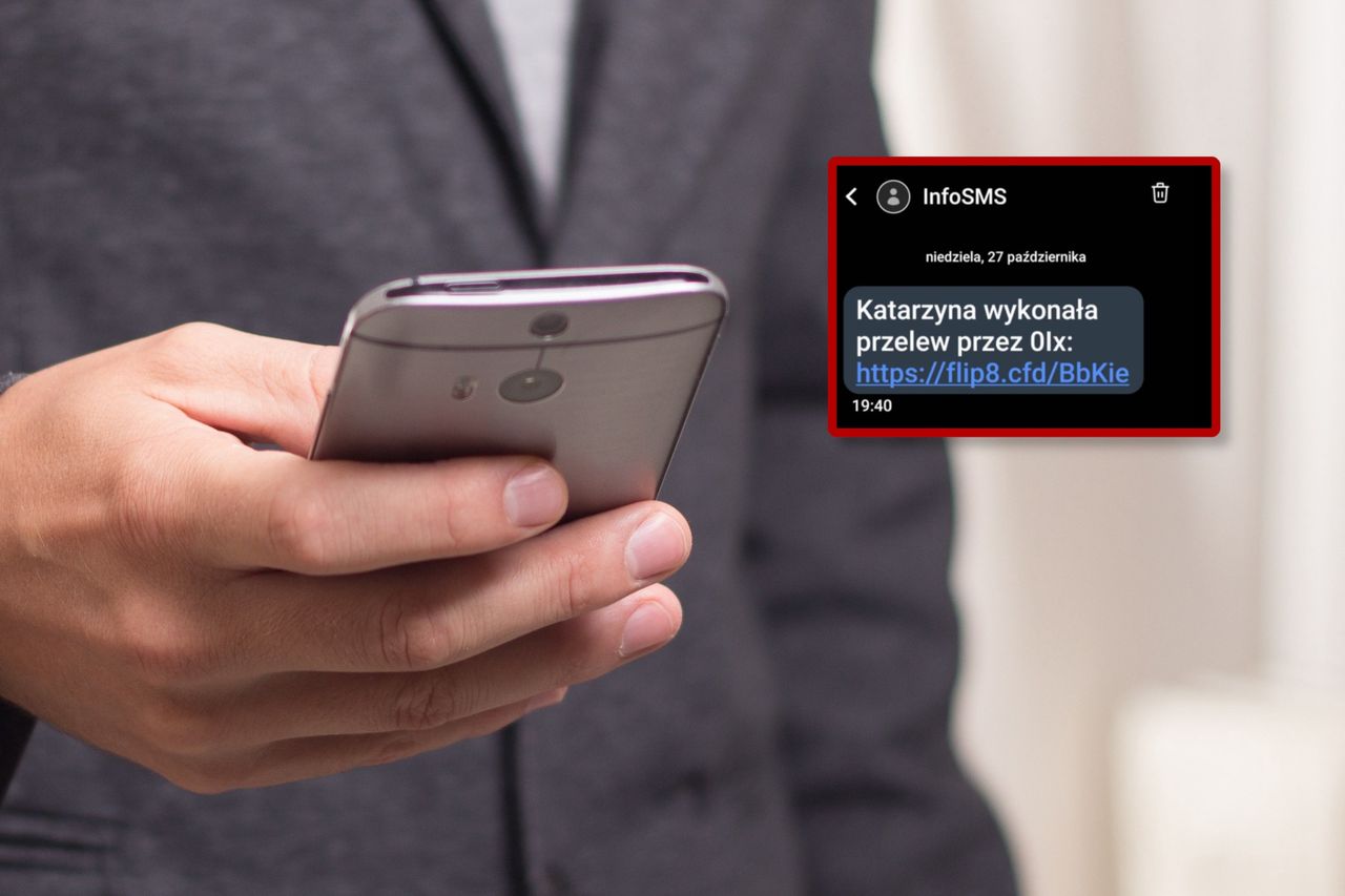 Wiadomość SMS: "Katarzyna wykonała przelew przez 0lx"