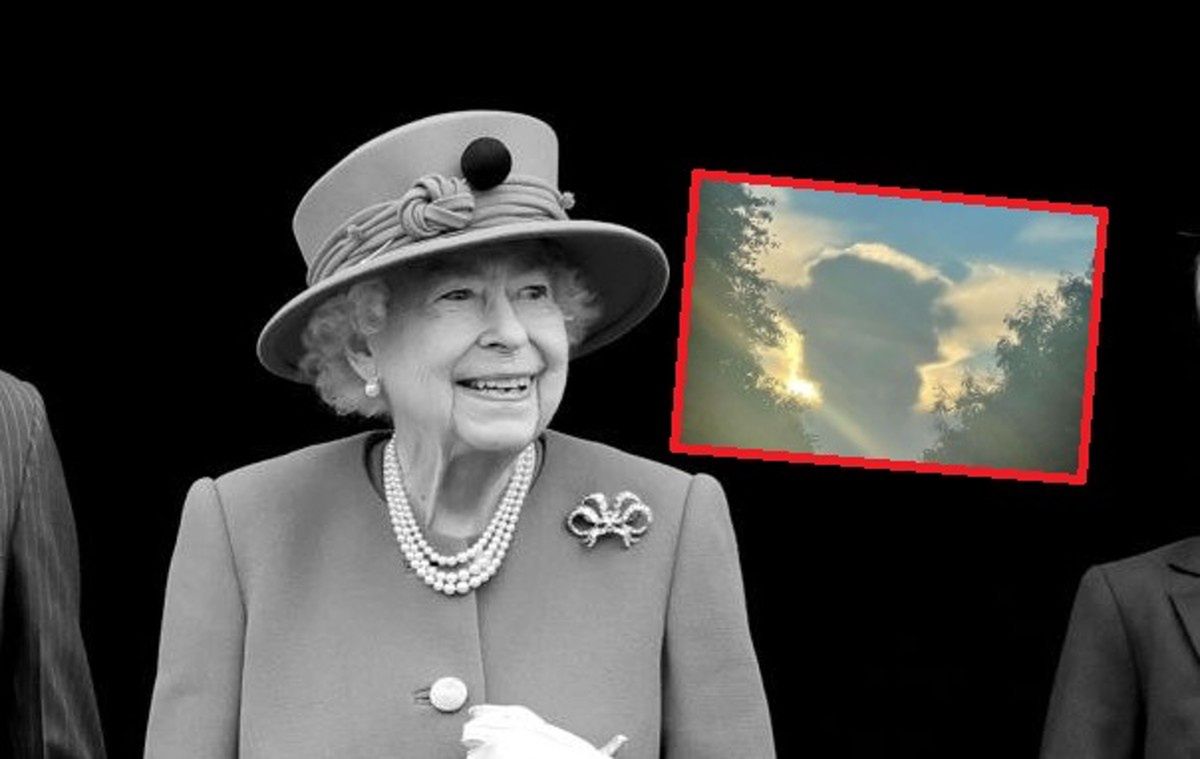 Królowa Elżbieta II i znak na niebie pod Birmingham