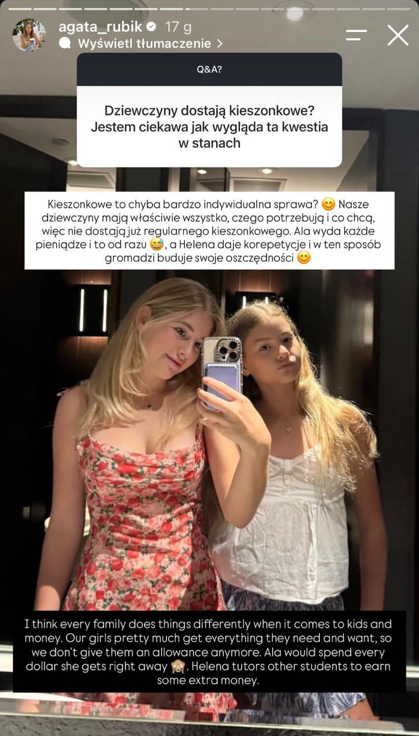 Agata Rubik o kieszonkowym dla córek