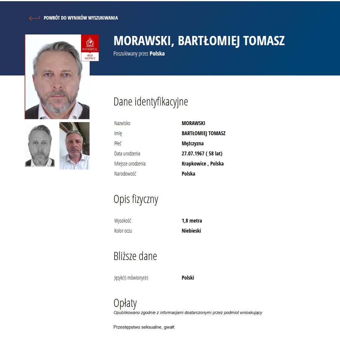 Bartłomiej Morawski poszukiwany czerwoną notą Interpolu.