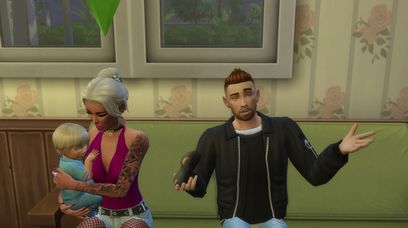 Grażyna umyła naczynia w kuchni, geje karmią kotka. Gram w "The Sims 4: Do wynajęcia"