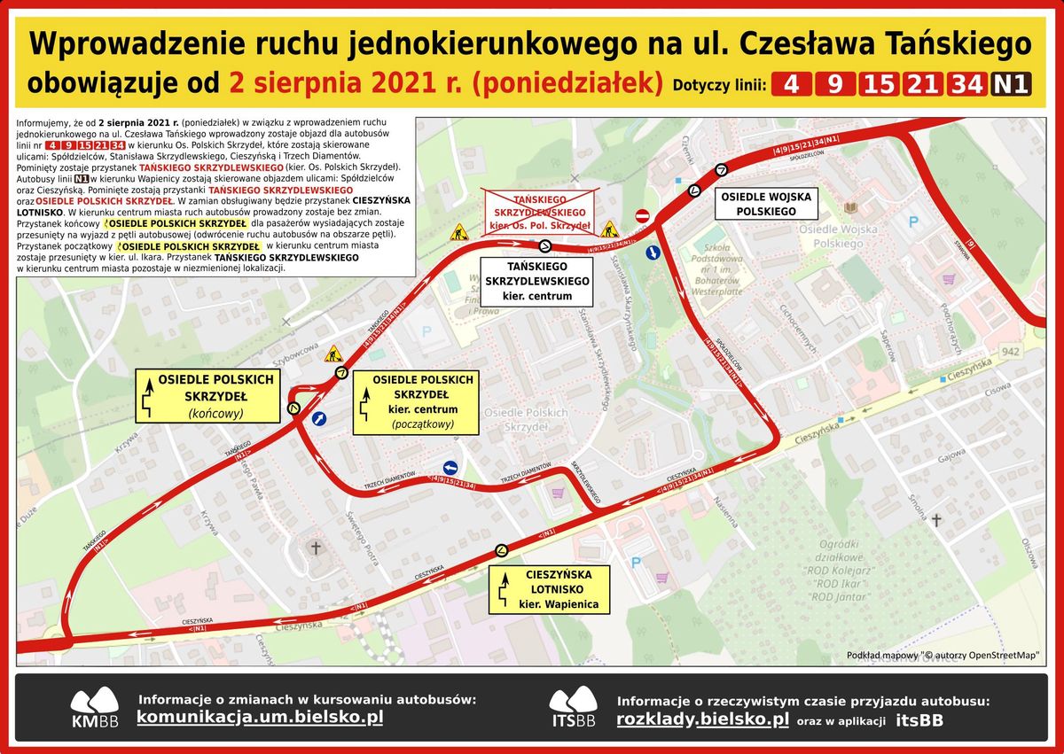 Bielsko-Biała. Przez zmianę organizacji ruchu na ul. Tańskiego inaczej pojadą autobusy.