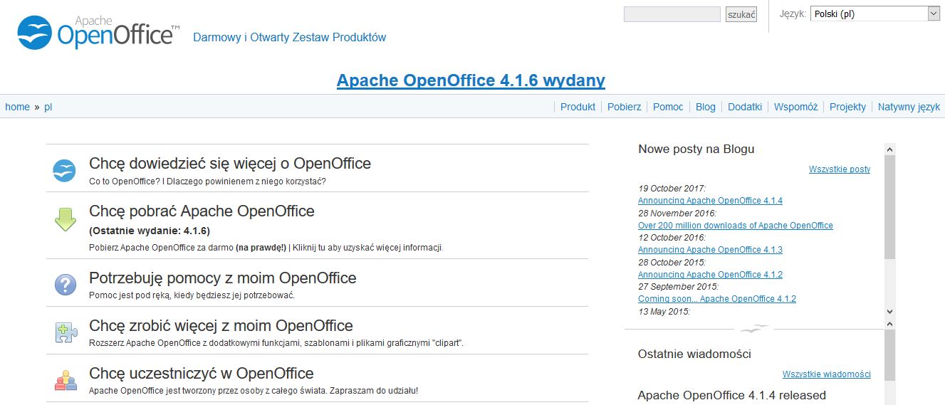 Strona domowa OpenOffice.org. Schludnie, przestronnie i tylko jeden błąd ortograficzny!