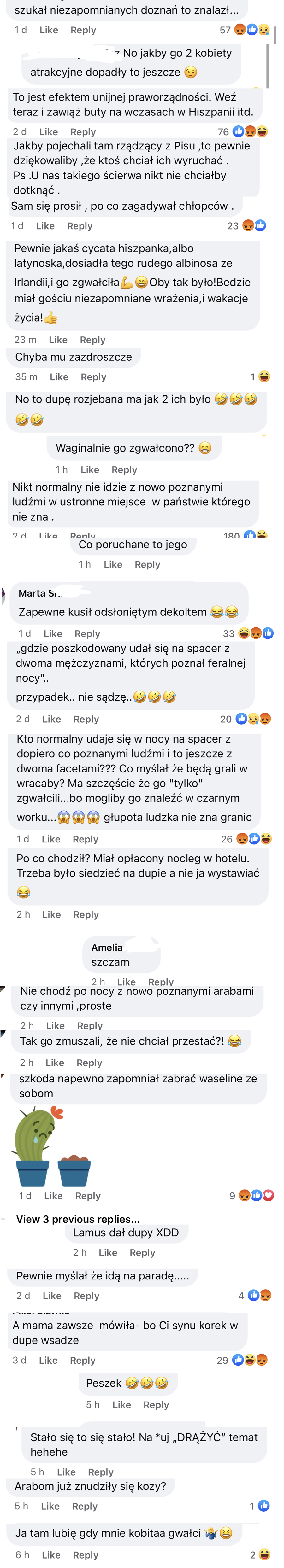 Obrzydliwe komentarze pod postem o gwałcie na mężczyźnie