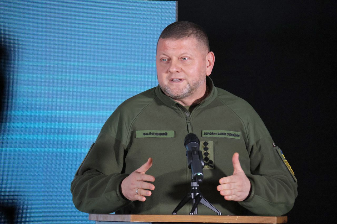 KYIV, UKRAINE - DECEMBER 18, 2023 - Commander-in-Chief of the Armed Forces of Ukraine, General Valerii Zaluzhnyi is pictured during the presentation of the State Rear Operator SE, the state agency that will deal with all non-lethal procurement, Kyiv, capital of Ukraine.  (Photo credit should read Eugen Kotenko/Future Publishing via Getty Images)