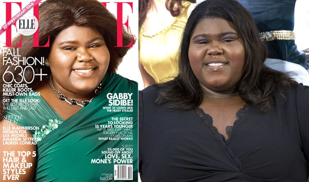 Gabourey Sidibe na okładce magazynu Elle i w rzeczywistości.