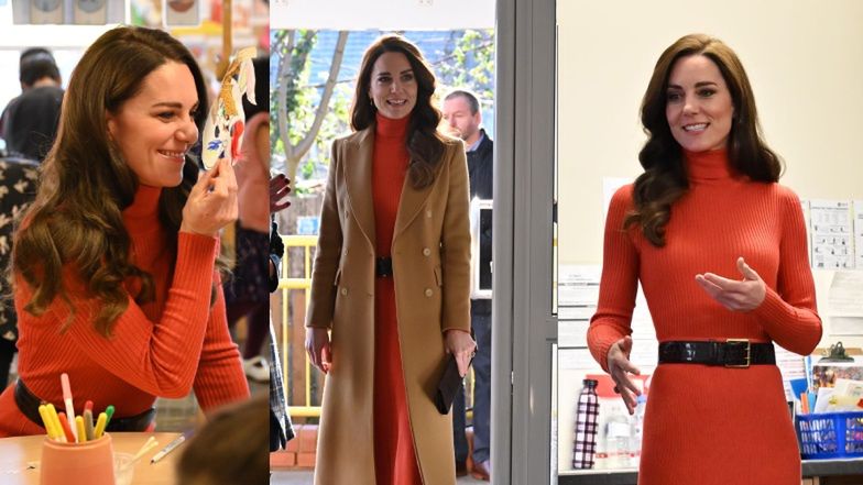 Kate Middleton w prążkowanym zestawie za ponad 8 TYSIĘCY ZŁOTYCH dokazuje z dziećmi na spotkaniu w Luton (ZDJĘCIA)