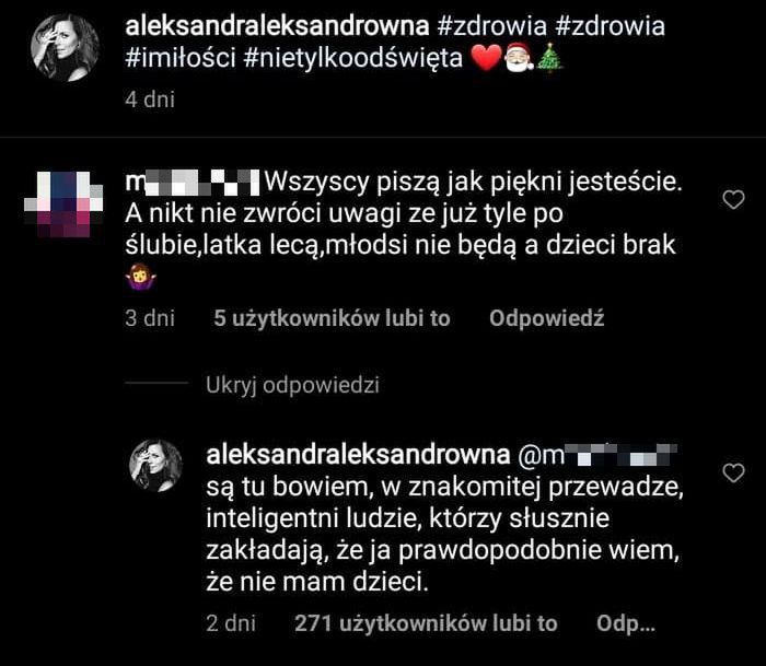 Aleksandra Kwaśniewska odpowiada na pytania o dziecko