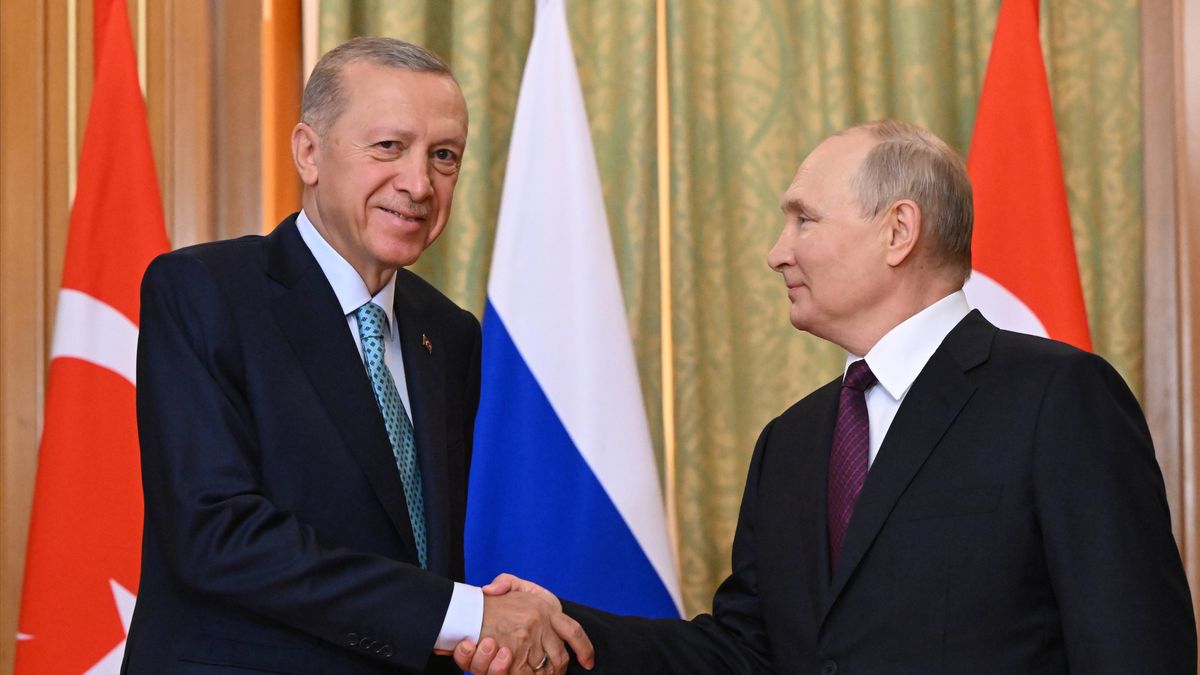 Prezydenci Turcji Recep Erdogan (L) i Rosji Władimir Putin (P)