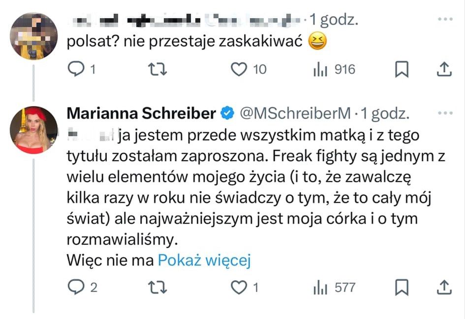 Odpowiedzi Marianny Schreiber na wpisy internautów
