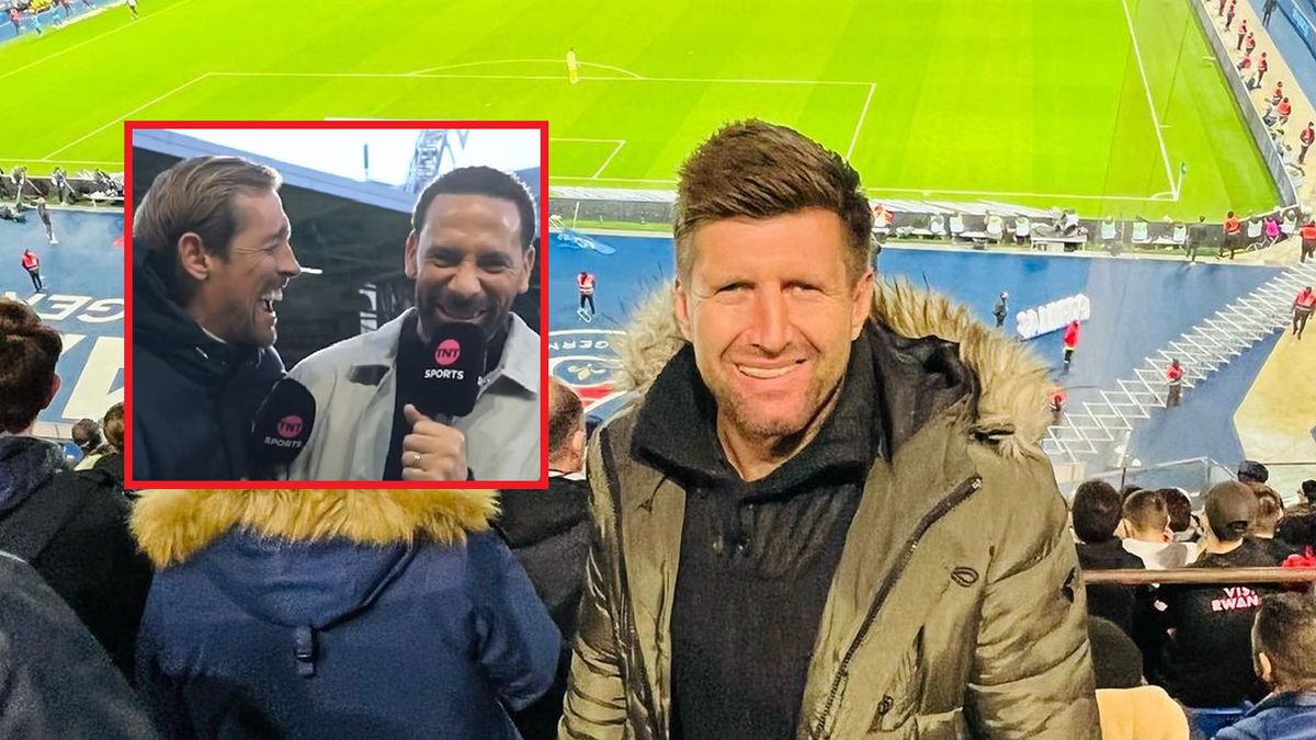 Na zdjęciu Grzegorz Rasiak. W ramce eksperci TNT - Peter Crouch i Rio Ferdinand.