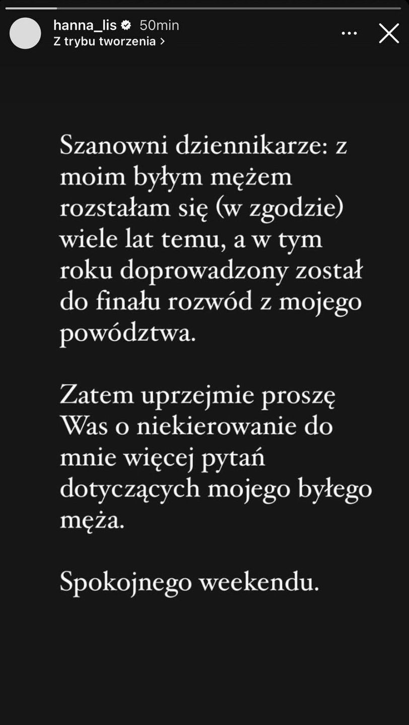 Hanna Lis o rozwodzie z Tomaszem Lisem