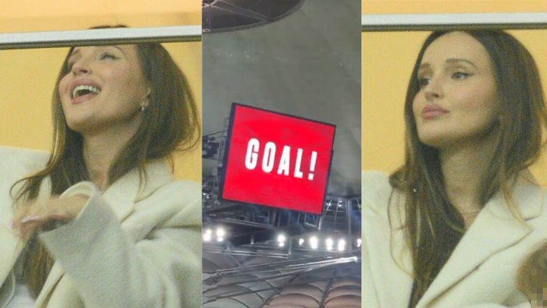 Marina Łuczenko stroi miny i kibicuje Wojciechowi Szczęsnemu podczas meczu