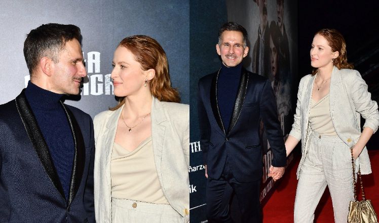 Marcin Bosak z partnerką na premierze filmu "Biała odwaga"