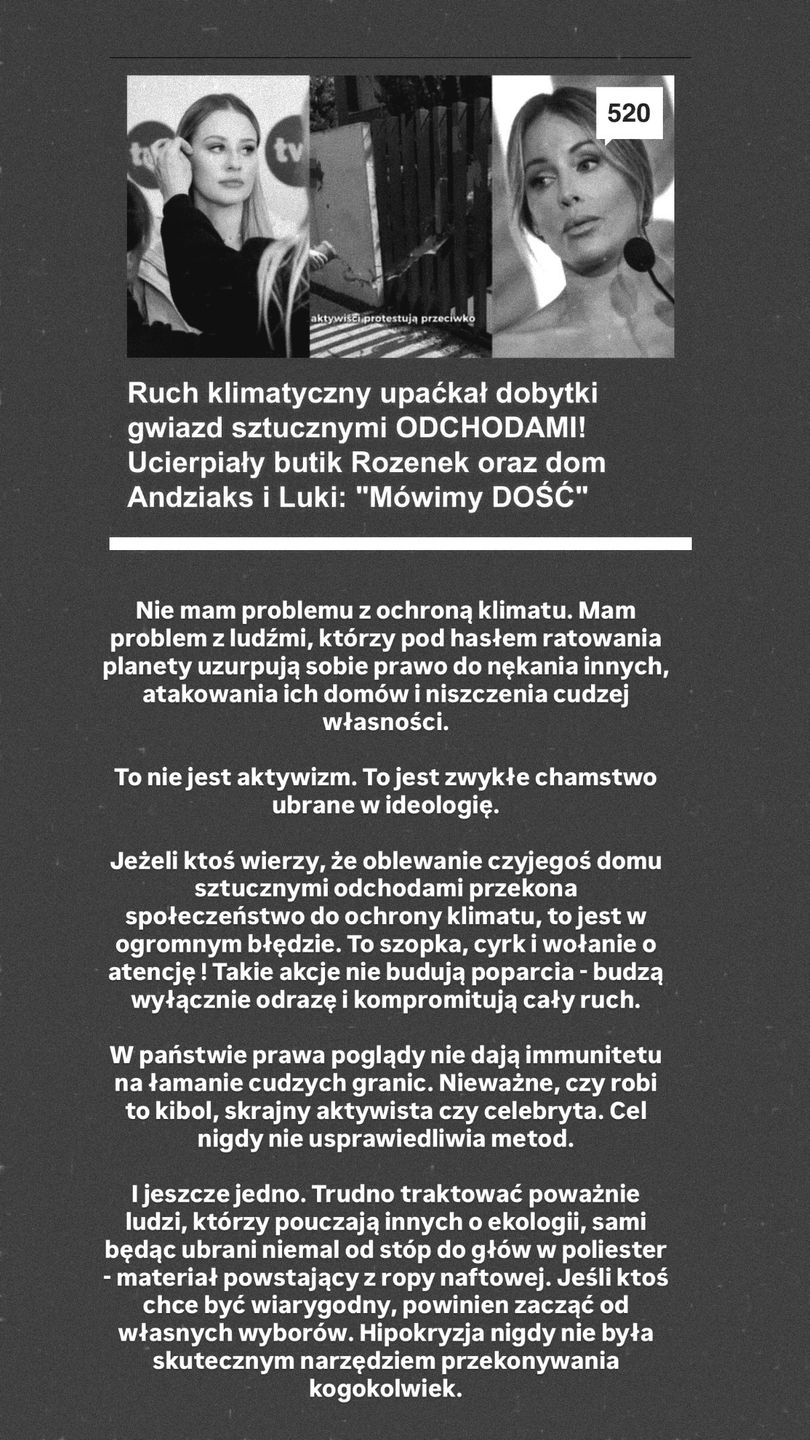 Wpis Blanki Lipińskiej na Instagramie