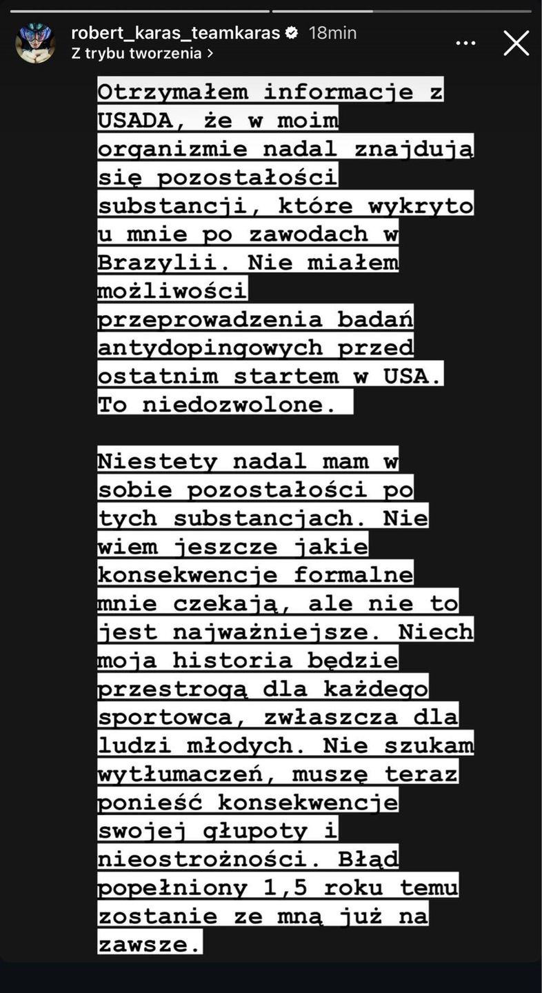 Oświadczenie Roberta Karasia