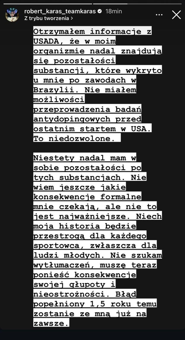 Robert Karaś PONOWNIE przyłapany na dopingu. "Muszę ponieść konsekwencje swojej GŁUPOTY"