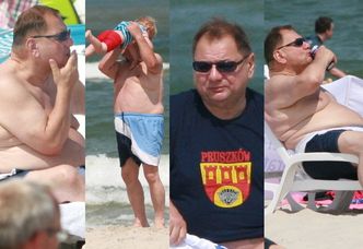 Ryszard Kalisz z energetykiem i papierosem smaży się na plaży (ZDJĘCIA)