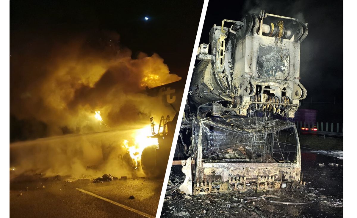 policja, autostrada, pożar Pożar dźwigu na A1. Autostrada zablokowana