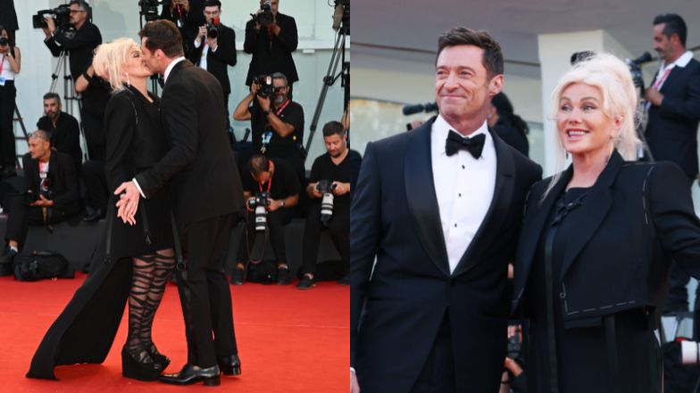 Hugh Jackman całuje żonę na Festiwalu Filmowym w Wenecji