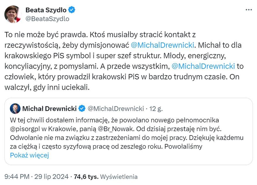 Barbara Szydło skrytykowała działanie PiS w Krakowie