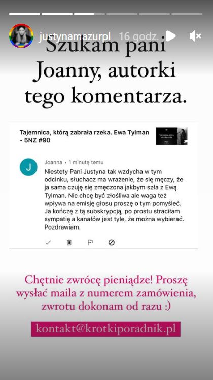 Justyna Mazur-Kudelska pokazała komentarz, który otrzymała od słuchaczki