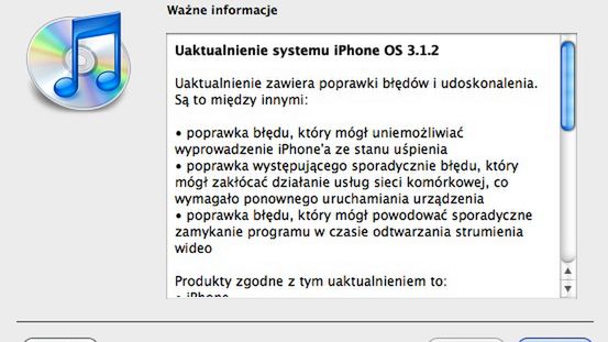 iPhone OS 3.1.2 dla iPodów touch i iPhone'ów 1
