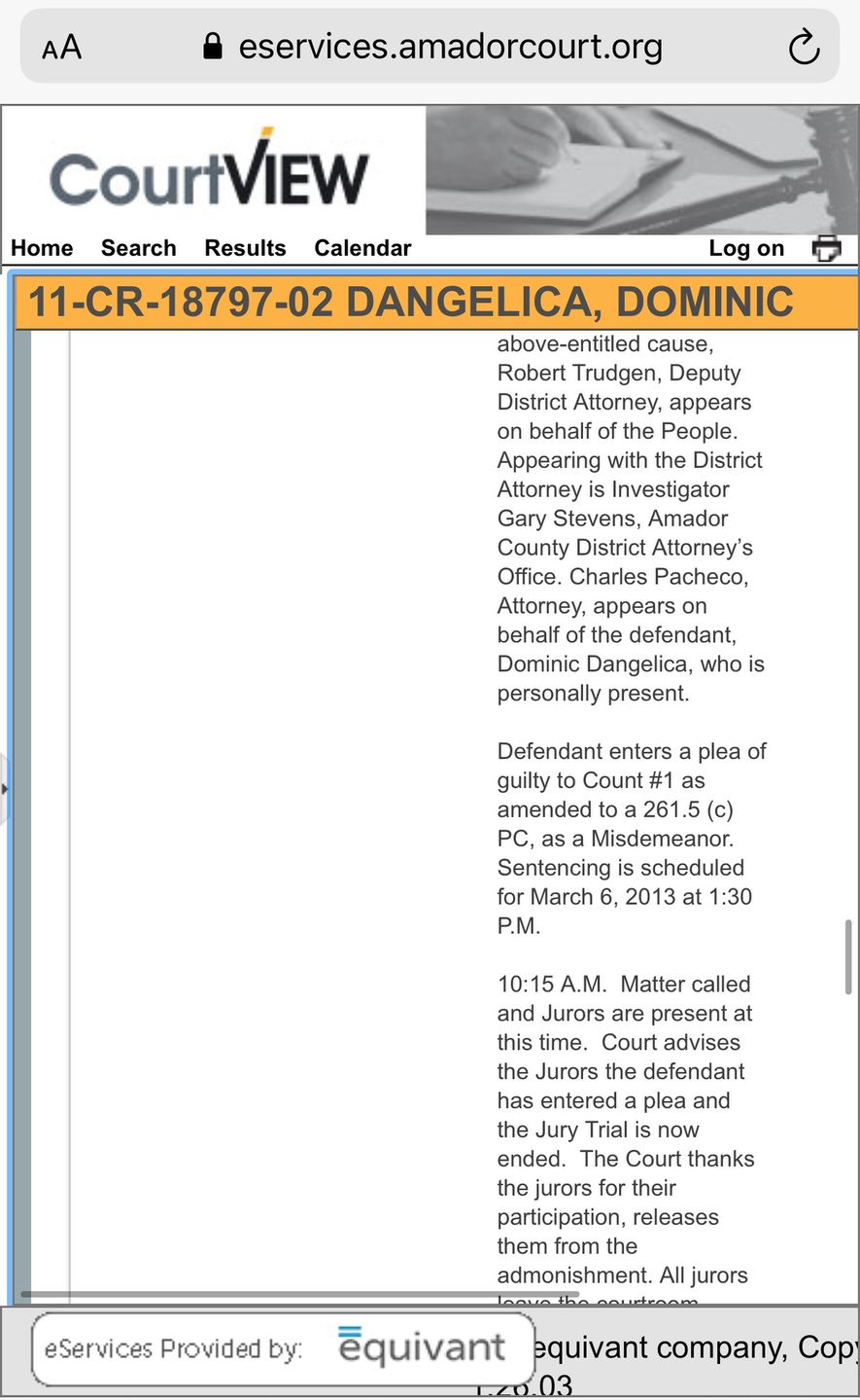 Dominic D'Angelica oskarżony o seks z nieletnią