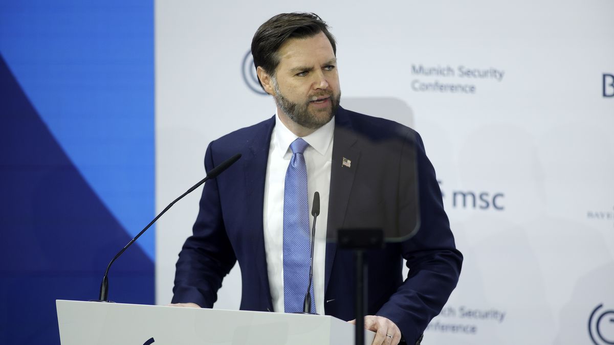 MUNICH, GERMANY - FEBRUARY 14:  U.S. Vice President JD Vance speaks during the 61st Munich Security Conference on February 14, 2025 in Munich, Germany. International defence and security leaders from around the world are gathering for the February 14-16 conference.  (Photo by Johannes Simon/Getty Images)