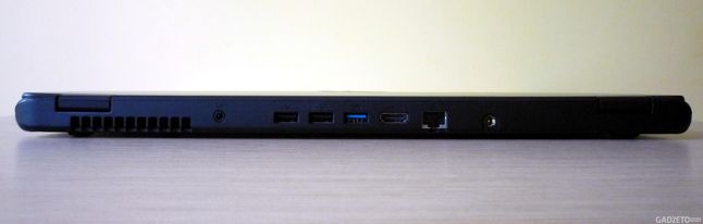 Acer Aspire Timeline Ultra M3-581TG - tył (audio, 2 x USB 2.0, USB 3.0, HDMI, LAN, zasilanie)