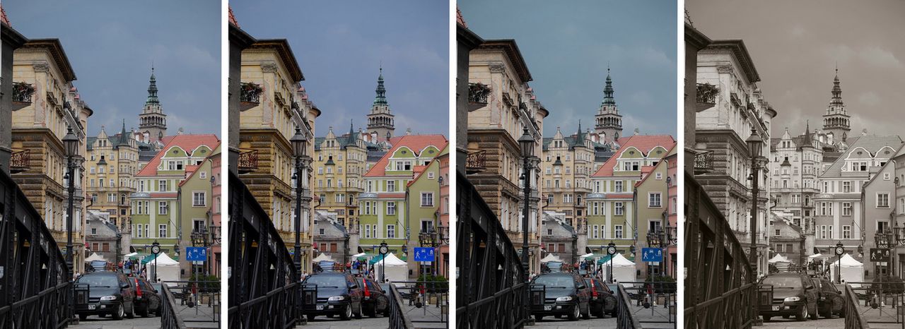 Z arsenału trybów barw Fuji, do prezentacji wybrałem cztery. Pierwszy od lewej to tryb standardowy, drugi to Velvia. Trzecim jest Classic Chrome, który z początku, po obejrzeniu materiałów reklamowych wcale mi się nie spodobał. Ot, taki nieciekawy Orwo Jego Chrom. Ale w praktyce efekty kolorystyczne są o wiele przyjemniejsze niż w reklamach Fuji i na slajdach z NRD. Bardzo mi się one spodobały. Czwarte zdjęcie to sepia, ale nie ta pomarańczowa z aparatu, a delikatna, znaleziona wśród kolorów dostępnych w RAW File Converter. Bardzo delikatna, właściwie można ją nazwać ciepłą czernią-bielą, a nie sepią. Tak czy inaczej, ją też polubiłem.© Paweł Baldwin