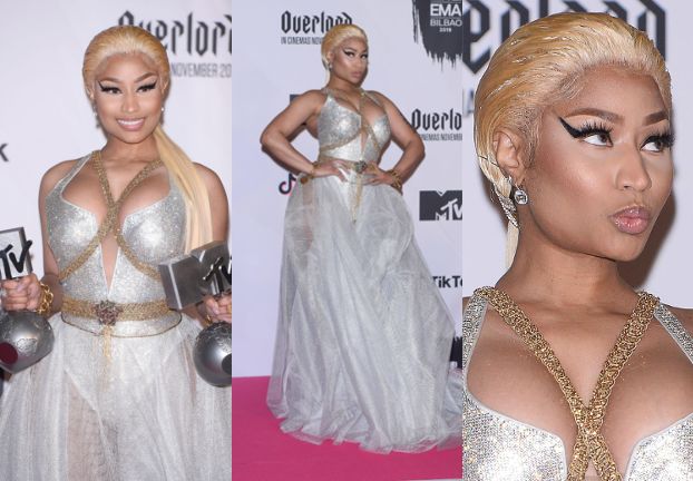 Nicki Minaj triumfuje na MTV EMA w srebrnej kreacji Versace