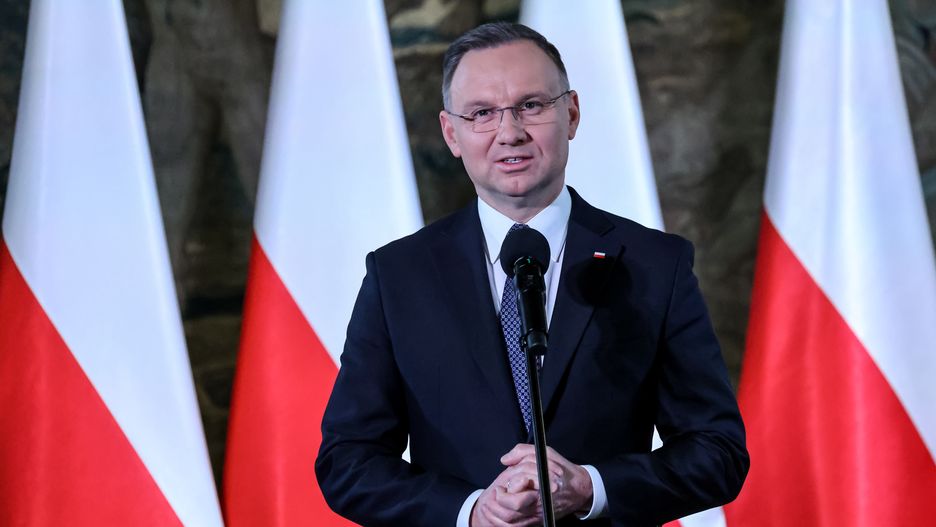 KRAKOW, POLAND - 2023/11/24: President of the Republic of Poland, Andrzej Duda attends the Plenary Meeting of the Social Committee for the Restoration of Krakow Monuments in landmark middle age architecture of Wawel castle, senator room, to celebrate and appreciate the work done to restore Krakow's medieval and more recent architecture. (Photo by Dominika Zarzycka/SOPA Images/LightRocket via Getty Images)