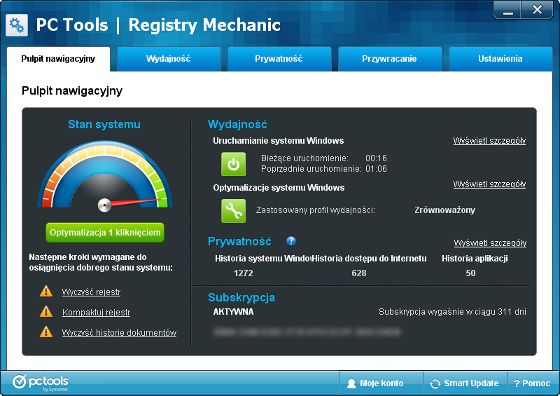 registry mechanic pc tools wygląd okno skan system windows 8 optymalizacja