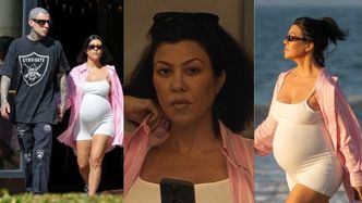 44-letnia Kourtney Kardashian prezentuje ciążowe krągłości w OBCISŁYM kombinezonie na spacerze z ukochanym (ZDJĘCIA)
