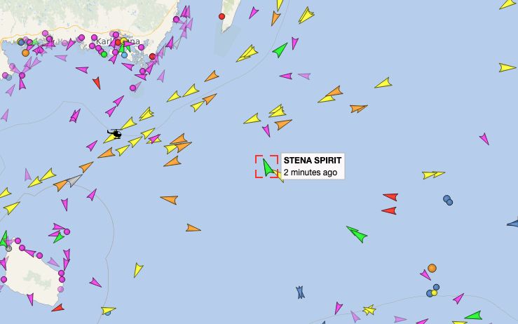 Pozycja promu Stena Line podczas akcji poszukiwawczej ok. godz. 17