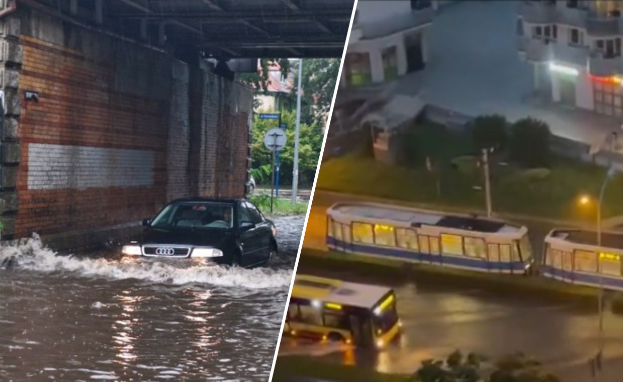 Autobusy pływały po jezdni. Ogromna ulewa we Wrocławiu