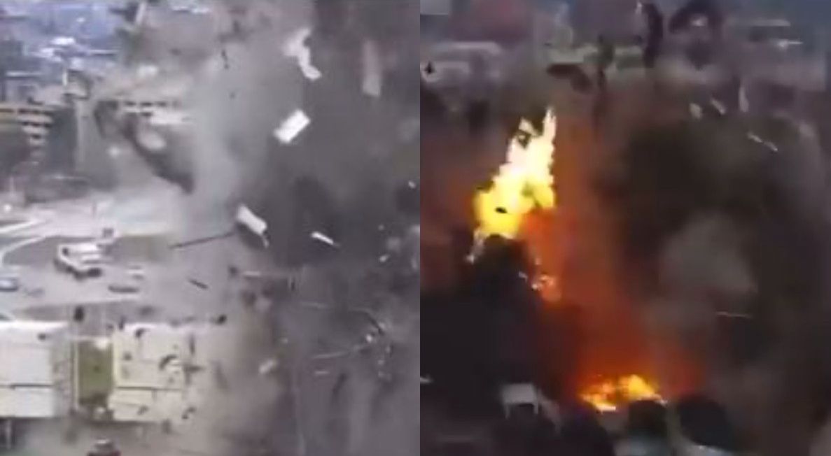 Kadry z nagrania z momentu eksplozji w fabryce słodyczy RM Palmer Compan 