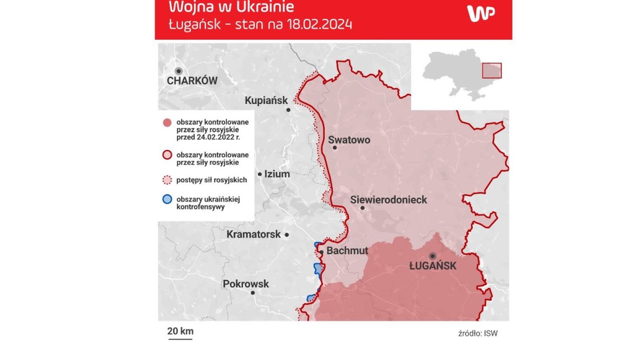 Walki w okolicach Ługańska. Stan na 18 lutego 2024 roku