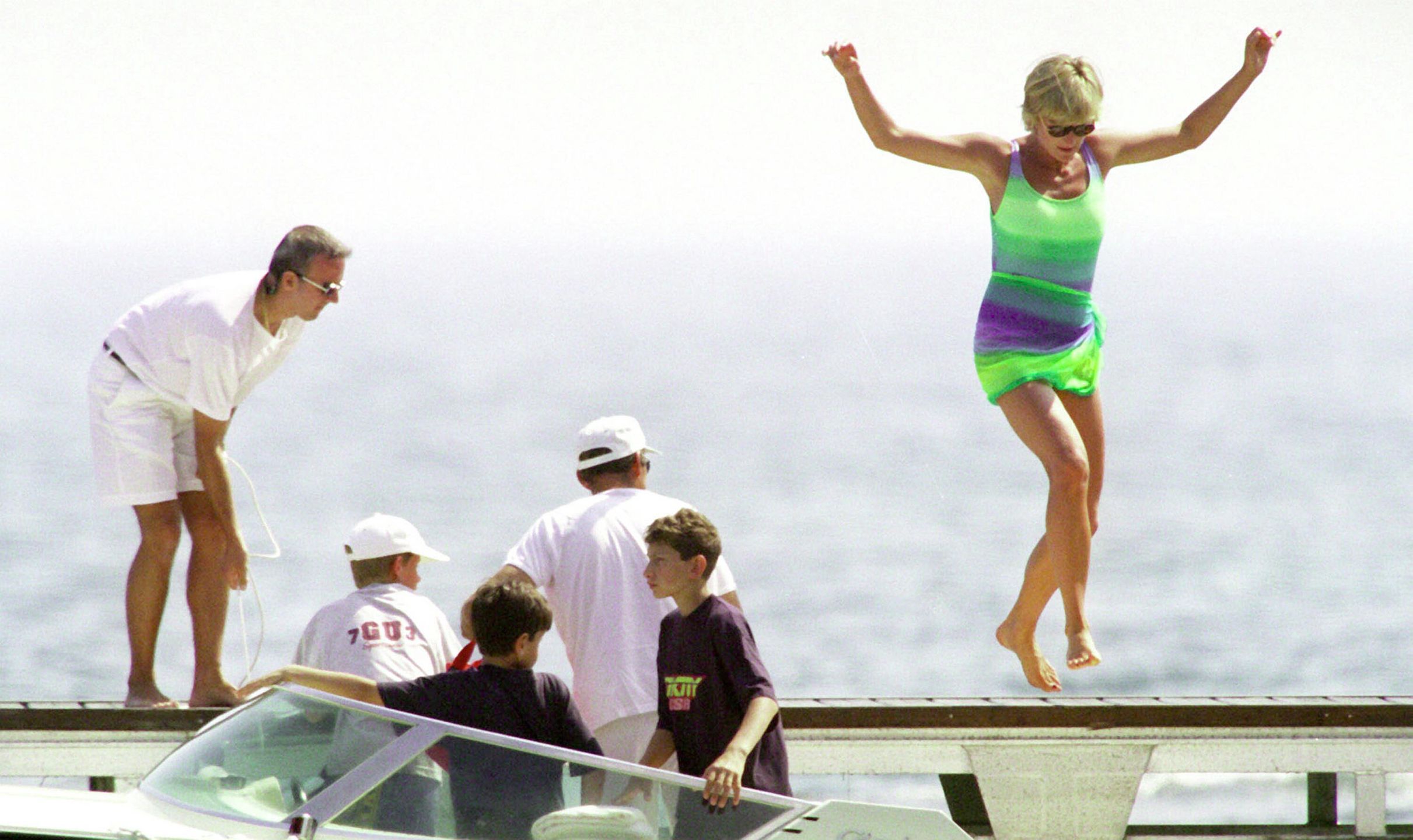 FILE PHOTO Dodi Al Fayed And Diana, Princess Of WalesST TROPEZ, FRANCE - JULY 17 1997:  (FILE PHOTO) Diana, Princess Of Wales is seen in St Tropez in the summer of 1997, shortly before Diana and boyfriend Dodi were killed in a car crash in Paris on August 31, 1997. The inquests into both of their deaths are due to start in early 2004. (Photo by Michel Dufour/WireImage)Michel DufourCelebrity HRH prince charles prince harry prince william Lady Di