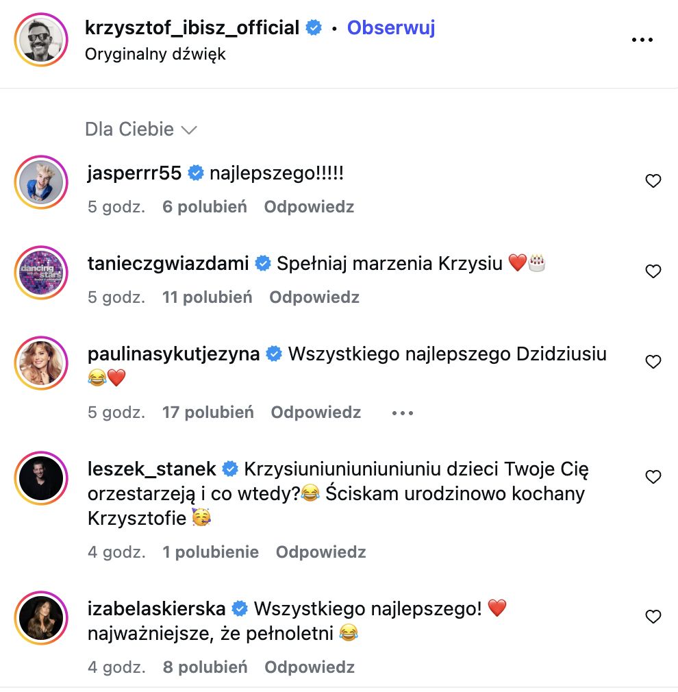 Życzenia pod postem Krzysztofa Ibisza