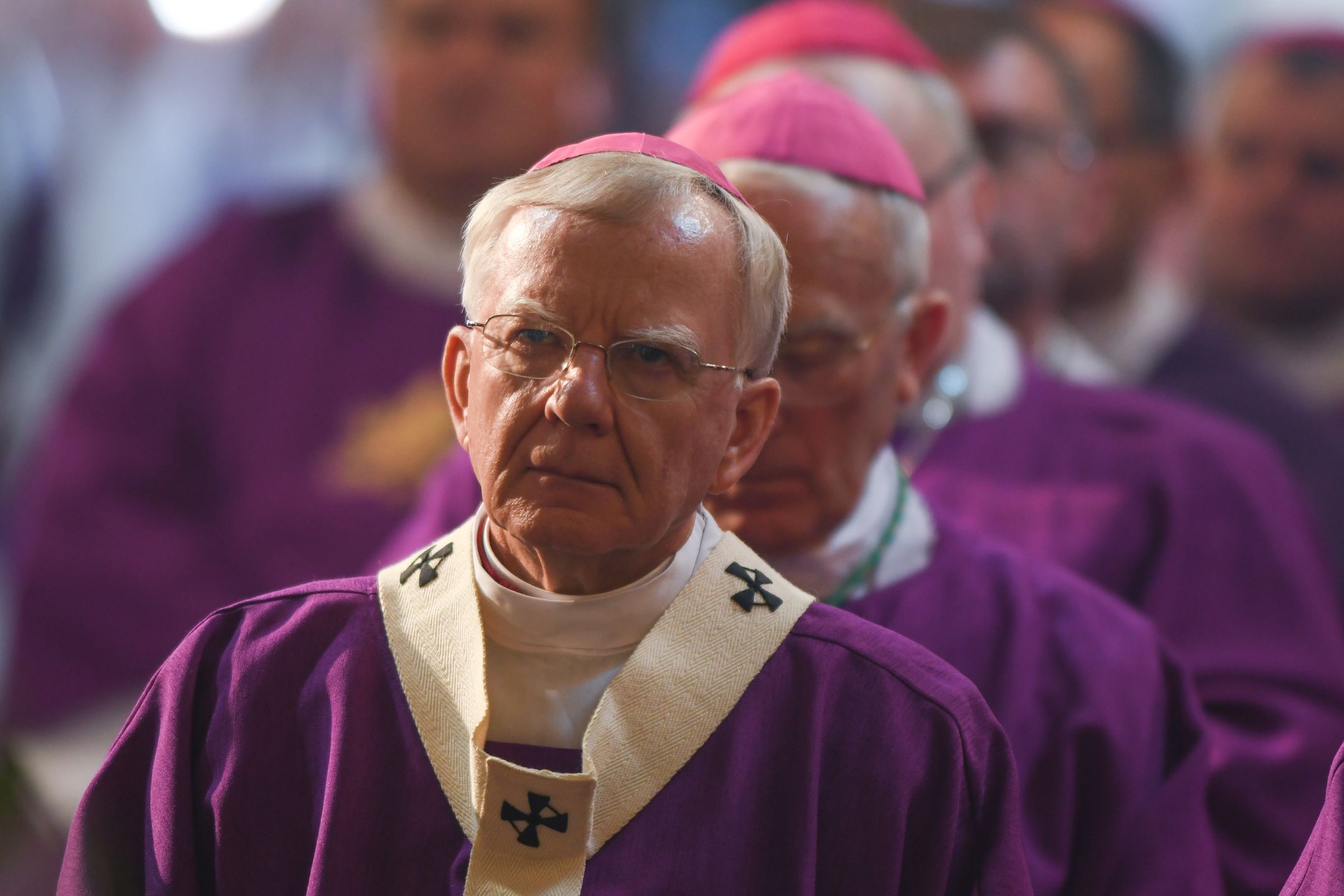 Archbishop Marek Jedraszewski seen during the funeral mass of Cardinal Marian Jaworski  in the Bernardine monastery in Kalwaria Zebrzydowska.
On Friday, September 11, 2020, in Kalwaria Zebrzydowska, Lesser Poland, Poland. (Photo by Artur Widak/NurPhoto via Getty Images)