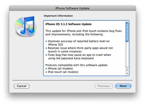 Aktualizacja oprogramowania 3.1.3 dla iPhone'a