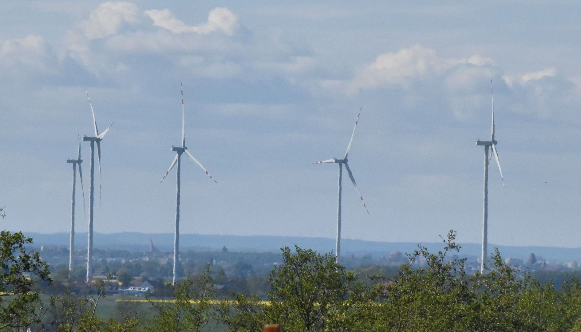 Istniejąca farma wiatrowa w gminie Miłoradz. Widok z Malborka.