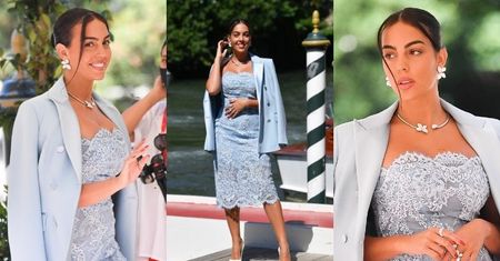 Georgina Rodriguez zadaje szyku w koronkowej kreacji pierwszego dnia Festiwalu Filmowego w Wenecji (ZDJĘCIA)