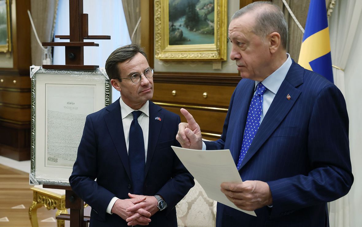 Premier Szwecji podczas wizyty w Ankarze. Szwed starał się przekonać Erdogana, by ten nie blokował rozszerzenia NATO